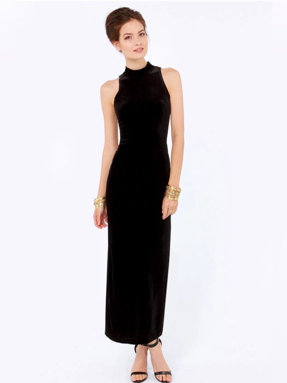 MINKPINK Urban Outfitters Black formal Velvet Sleeveless Maxi Dress size small